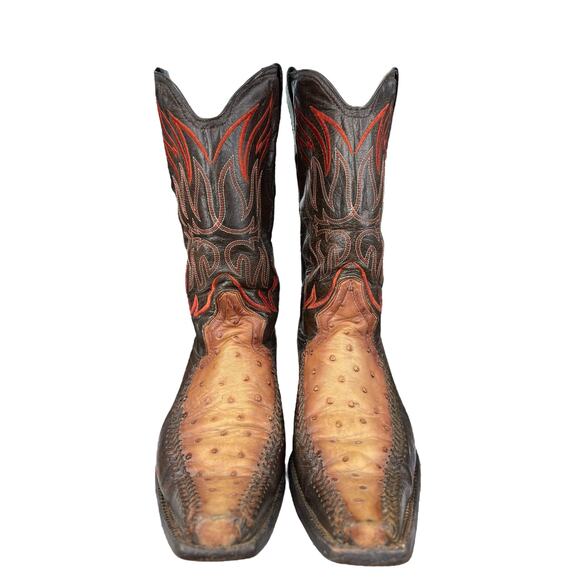 El General 1901 Men's Brown Leather Ostrich Snip Toe Cowboy Boot Size US 11 - Picture 7 of 11